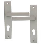 Ensemble poignée Alu / plaque acier entraxe 195mm à Cylindre - JOFFRIN finition Inox velours