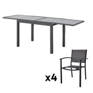 Table de jardin en aluminium/verre avec 4 fauteuils - Gamme Jardin