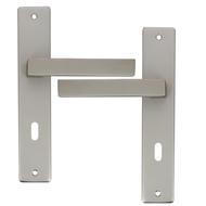 Ensemble poignée Alu / plaque acier entraxe 195mm à Clé - JOFFRIN finition Inox velours