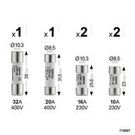 Fusibles avec voyant -  2x10 A - 2 x16A -  1 x 20A - 1x 32A - Sachet de 6 pièces