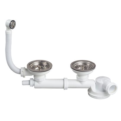 Vidage évier 2 bacs bondes à panier Ø 90mm