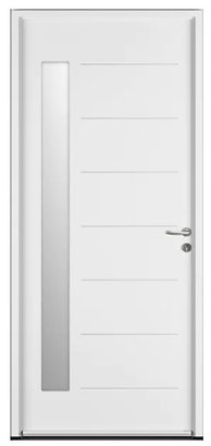 Porte d'entrée Abscisse Evo acier Blanc 215 x 90CM tapée isolation 120MM - poussant droit