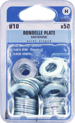 Rondelle plate moyenne Acier zingué Ø10x22 Blister de 50