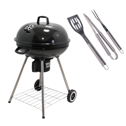Barbecue au charbon de bois avec couvercle Ø56CM + set d'ustensiles - Ironside