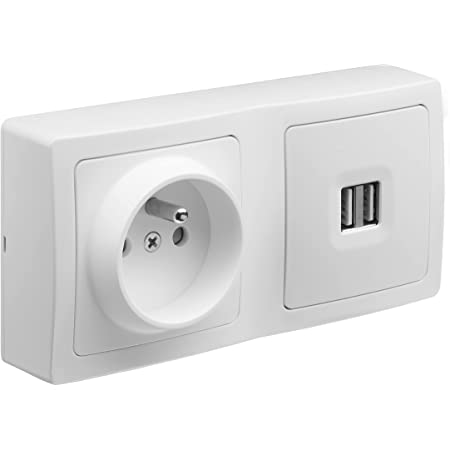 BLOK Duo prise USB + prise de courant 2P + T 16A en saillie - Blanc