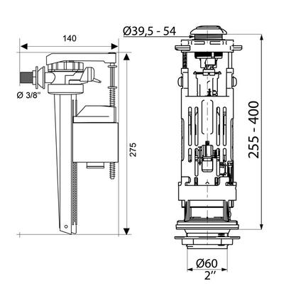 Mécanisme double wc etrier+robinet lateral - Wirquin