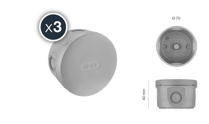 Lot de 3 boîtes de dérivation étanche - IP54 Ø70/P40- Gris