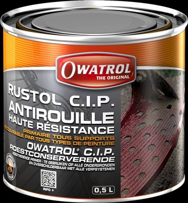 Primaire glycéro RUSTOL C I P supports métalliques anti-rouille extrème satiné mat brun rouge 0.5 L