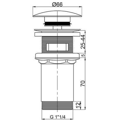 Bonde de lavabo QUICK-CLAC laiton corps 100/119mm - avec trop plein   