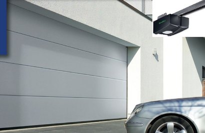 PACK PORTE DE GARAGE + MOTEUR RAINURE M BLANC RAL 9016 WOODGRAIN