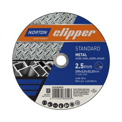 Disque à tronçonner métal inox Norton 230 x 2,5 x 22,23 mm Type 41