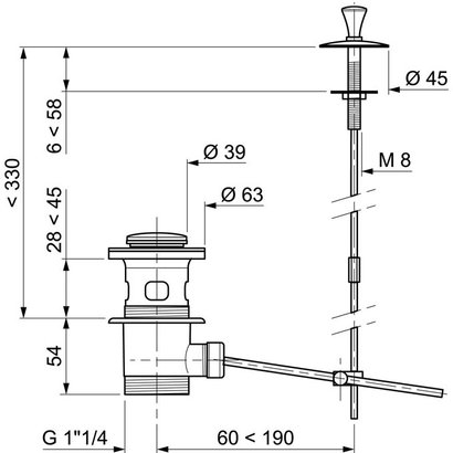 Bonde de lavabo à tirette laiton chromé                