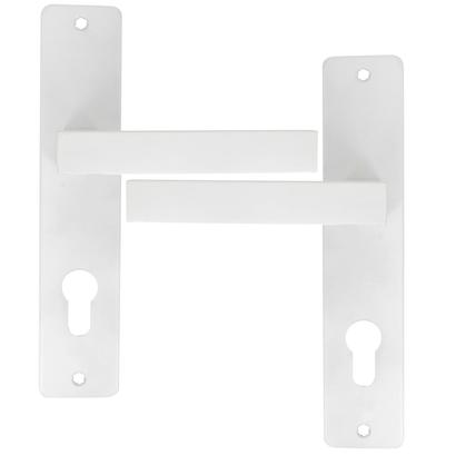 Ensemble poignée Alu / plaque acier entraxe 195mm à Cylindre - JOFFRIN Blanc mat