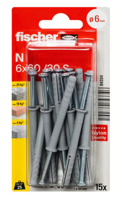 Cheville à frapper N-S 6x60 - Blister 15 pièces