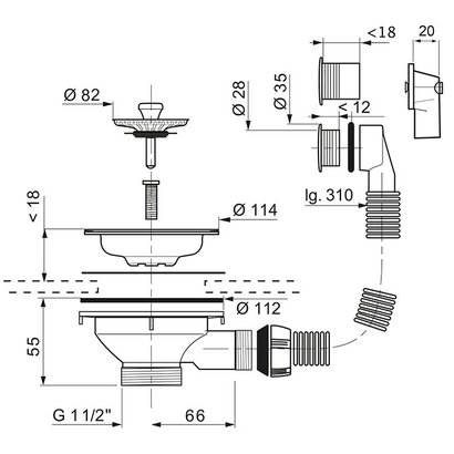 Bonde évier Ø 90 mm - panier inox avec trop-plein