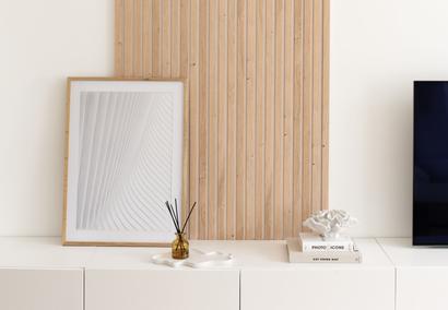 Panneaux décoratifs mural tasseaux MDF 2500 x 287 x 20MM décor chêne et fond rigide blanc - 0,75m²/panneau