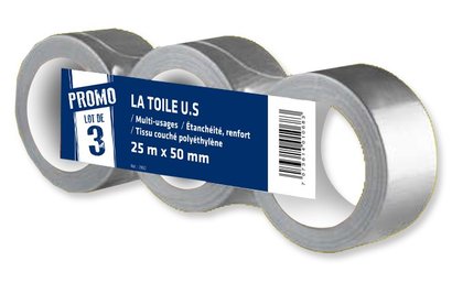 Lot de 3 rubans adhésif toiles américaines 3160 Gris - Rouleau de 50MM x 25M