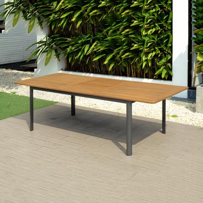 TABLE JARDIN ALU BOIS 180/240 X 100 GRAPHITE / EUCALYPTUS