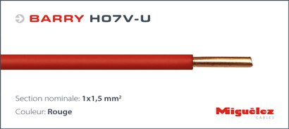 Câble électrique BARRY  H07V-U - 1x1,5MM² - Couronne L.100M - Rouge