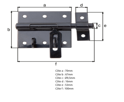 VERROU BOX PORTE CADENAS NOIR ET GACHE ATTACHEE 70 -100