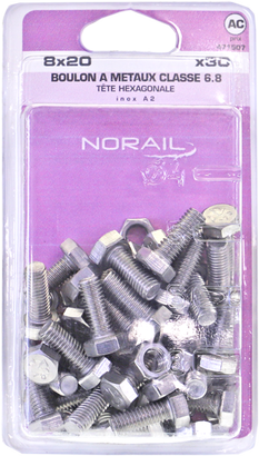 Boulon Tête héxagonale Inox A2 8x20 Blister de 30