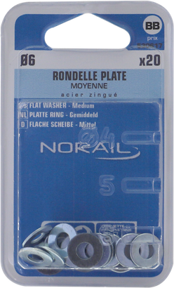 Rondelle plate moyenne Acier zingué Ø6x14 Blister de 20