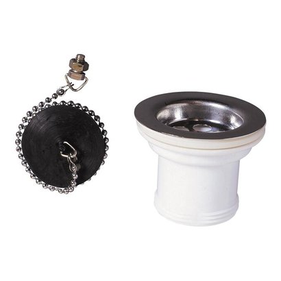 Bonde évier inox Ø 50mm à bouchon - sans trop plein                   