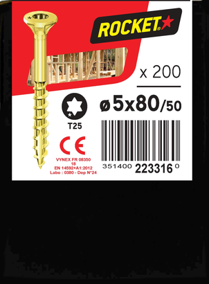 Vis bois tête fraisée Torx ABI 5 x 80 mm - Boîte de 200