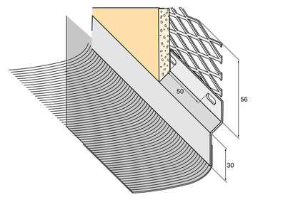 Solin galva laqué sable arrêt enduit + plomb plissé larg.200mm 5/10ème naturel lg. 200cm