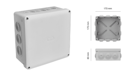 Boîte de dérivation étanche  IP55 170X170/P80 - Gris