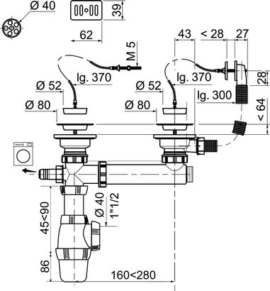 VIDAGE EVIER D60 2 BACS BONDE A BOUCHON