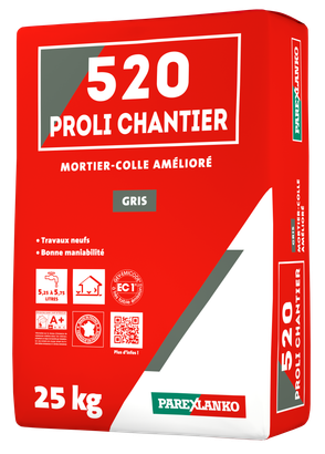 Mortier-colle carrelage amélioré C2 PROLI CHANTIER 520 - Gris - Sac de 25kg