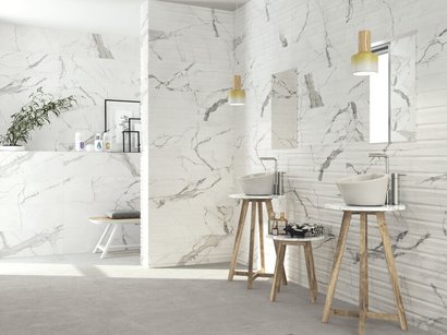 Carrelage mural faïence STATUARIO 30x90cm ép.9mm - Rectifié - Relieve Blanco Mate