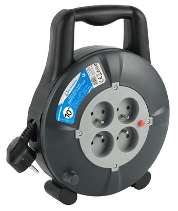 Enrouleur ménager H05VF 3G1,5 mm² – 10 m – 4 prises – Gris/Noir