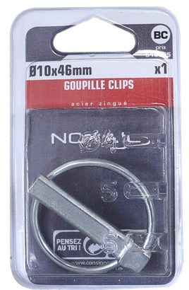 Goupille clips Acier galvanisé Ø10mm L:45mm Blister de 1