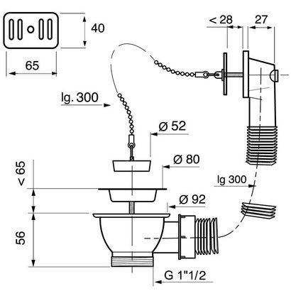 Bonde d'évier grès Ø  60 mm - à bouchon - avec trop-plein                        