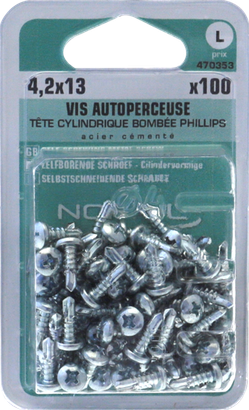 Vis autoperceuse PHILLIPS N°2 Tête cylindrique bombée Acier zingué 4,2x13 Blister de 100