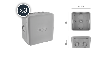 Lot de 3 boîtes de dérivation étanche - IP54 85x85/P50- Gris