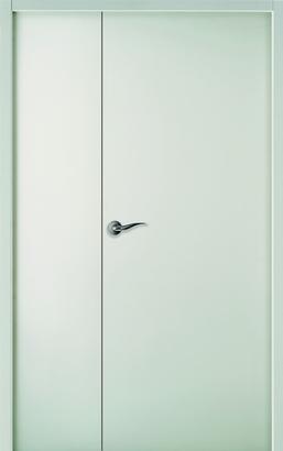 Bloc-porte PLAN à Recouvrement - Isoplane Ame Alvéolaire - 2 vantaux tierces - Huisserie PERF+ 86x54mm - Serrure PDDT - Poussant Droit - 204x146cm (93+43cm)- AXE 40MM