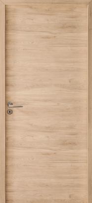 Bloc-porte FUJI Mélaminé à Chant Droit Alvéolaire - Décor structuré Chêne Terra - Huisserie KM1 fin de chantier -  Poussant Gauche - 204x73cm 