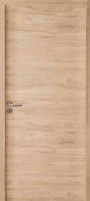 Bloc-porte FUJI Mélaminé Isotherme Climat B - Décor structuré Chêne Terra - Huisserie KM1 fin de chantier -  Poussant Droit - 204x73cm 