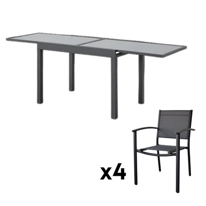 Table de jardin en aluminium/verre avec 4 fauteuils - Gamme Jardin