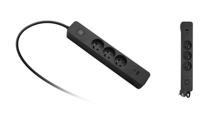 Bloc 3 prises 2P+T 16A interrupteur + 2 USB A+C 3,4A 1,49M - Noir - Debflex