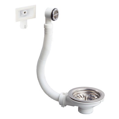 Bonde évier Ø 90 mm - panier inox avec trop-plein