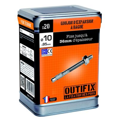 Goujon à béton Ø10 x 95MM pour matériaux pleins – Lot de 20