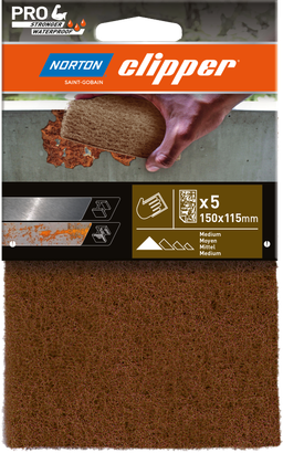 Tampon abrasif réutilisable - Brun grain moyen 150x115mm - Lot de 5 pièces