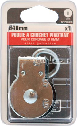 Poulie a crochet acier zingue diam.40