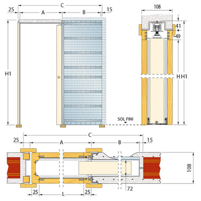 CHÂSSIS UNIQUE VERSION 108 À ENDUIRE POUR PORTE DE LP 830 HP 2040MM EPAISSEUR 40 À 58 MM MAXI