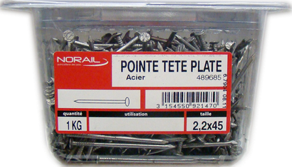 Pointe Tête plate Acier 2,2x45 Barquette de 1kg