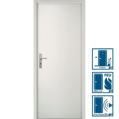 BLOC PORTE EI30 PAL 30 DB PREPEINTE 2040 X 1030 MM GAUCHE POUSSANT HUISSERIE 66 X 55 CHANT DROIT